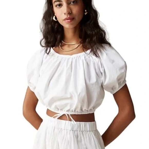 J.Crew Calico Top Paper Poplin Cinched-waist cropped top in crisp white - Picture 1 of 2